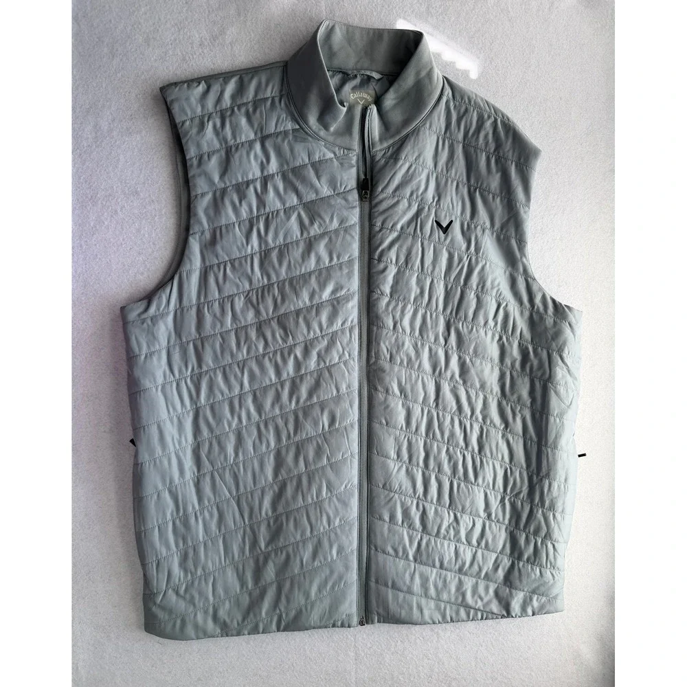Callaway Mens XL Gray Quilted Full Zip Golf Vest Fleece Lined Mock Neck